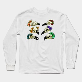 Crows skull with flowers Long Sleeve T-Shirt